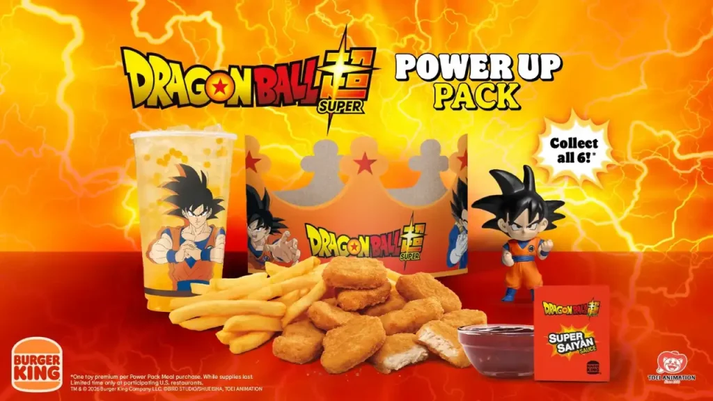 Dragon Ball Super llega a Burger King México con hamburguesas temáticas, seis figuras coleccionables, playeras, vasos y más. Fuente: Burger King.