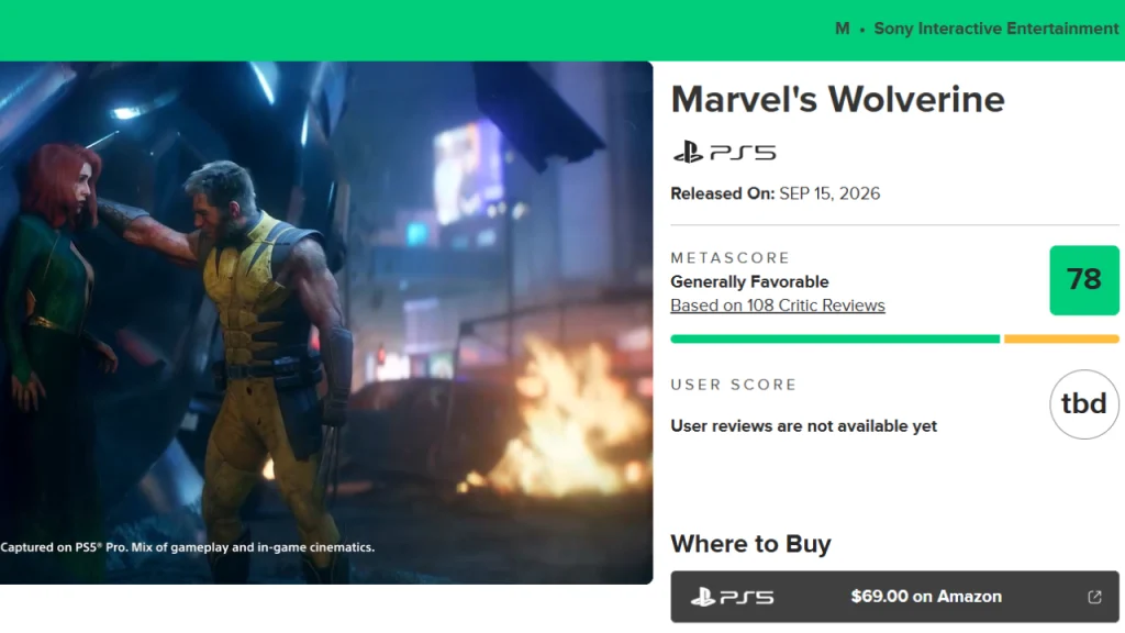 Marvel's Wolverine en Metacritic