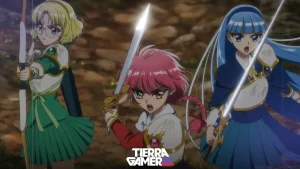 Magic Knight Rayearth, capítulo 3, las chicas tienen su primera misión tras conocer a Mokona y a Presea: deben buscar materiales para armas.